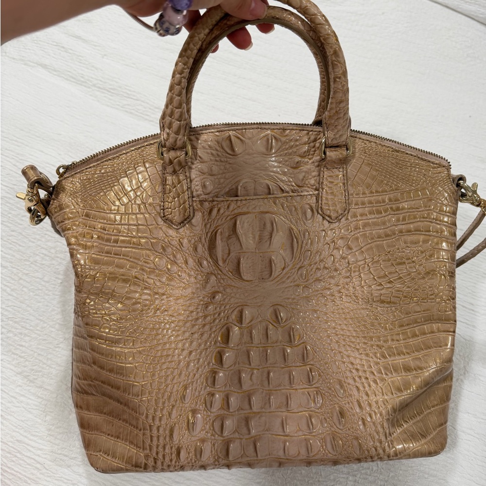 Brahmin Croc-Embossed Leather Satchel in   Rose gold